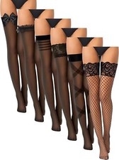 Janmercy 6 Pairs Thigh High Stockings Fishnet Stockings Lace Top Fishnet Lingeri