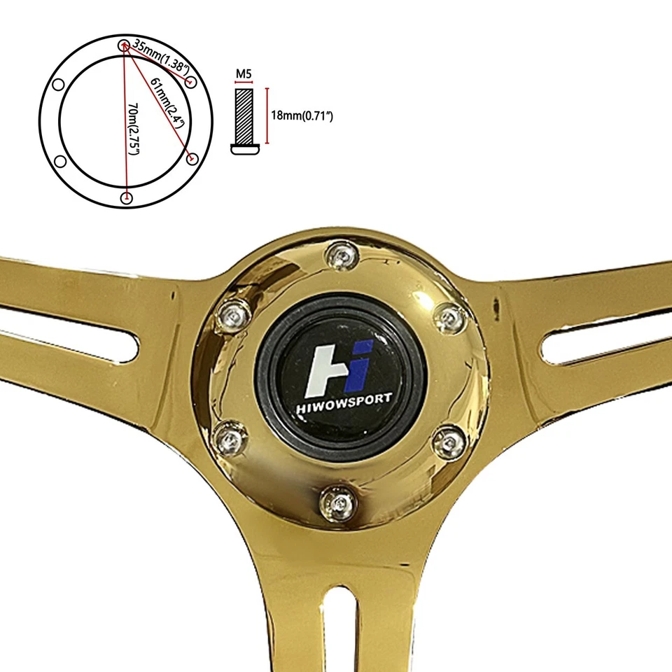 Volante Hiwowsport Universal 14" 350mm Grano Madera 6 Pernos 1.75" Plato Madera Foto 3 de 4