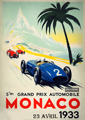 Monaco Vintage Auto Reisen Eisenbahnen Kunst Poster Dekor Wand Haus Drucke A4