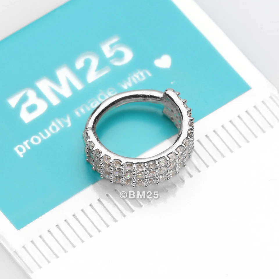 14 Karat Gold Brilliant Sparkle Triple Lined Gems Seamless Clicker Hoop Ring - Image 4 of 4