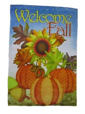 12x18 12"x18" Welcome Fall Flowers Pumpkins Season Vertical Sleeve Flag Garden