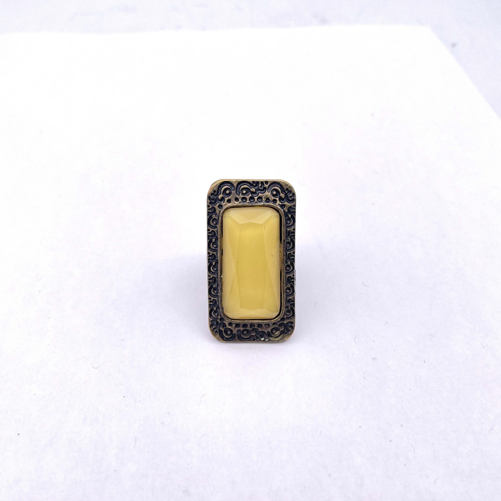 Faceted Rectangle Amber Gemstone Hand Engraved Ri… - image 2