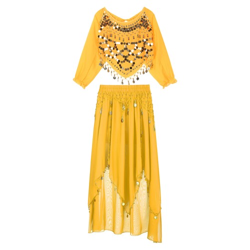 Damen Tanz Kostüm Bauchtänzerin Outfit Chiffon Crop Top mit Tanzrock - Bild 16 von 60