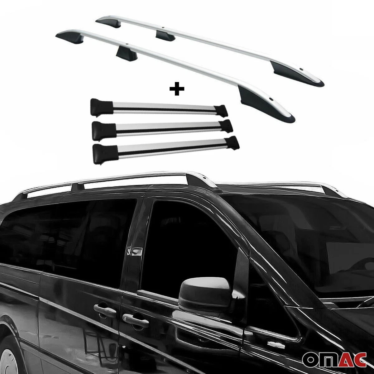 Top Roof Rack Side Rails Cross Bar Set 5Pcs Silver For Mercedes