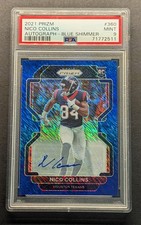 NICO COLLINS Rookie Auto 2021 Panini Blue Shimmer Prizm PSA 9 Mint RC SP /25