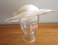 Ivory Satin Jaqaud Pink Bow Women's Vintage Hat Wedding Races