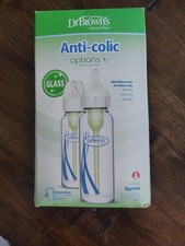 Dr. Brown's Anti-Colic Options Narrow Glass Bottles Slow Flow 8oz 2-Pack New
