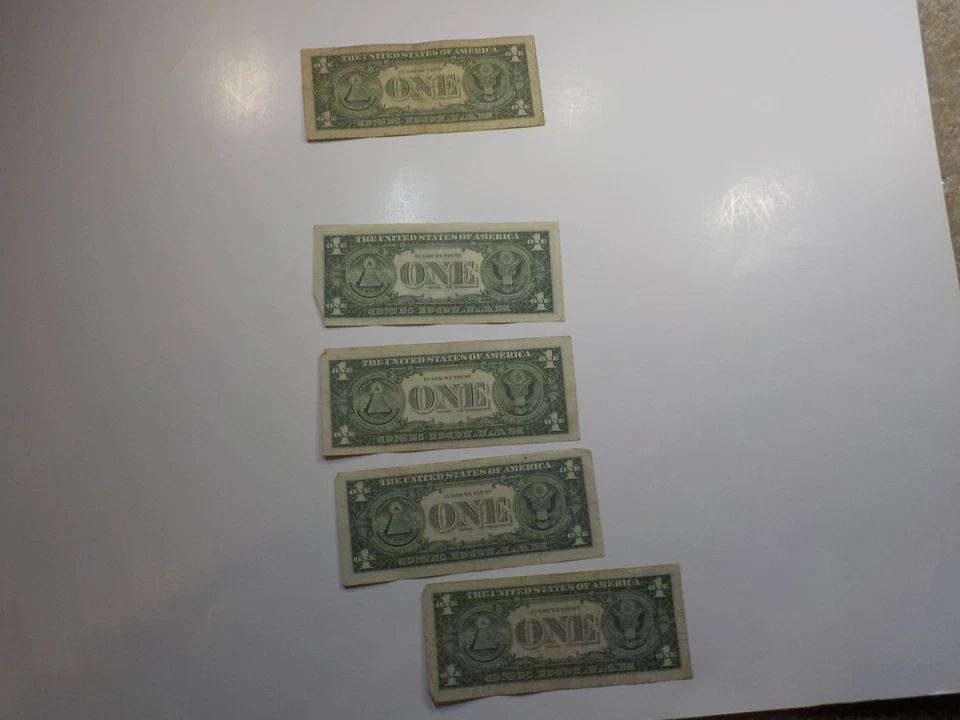 5 Silver Certificate Currency Notes 1957 Paper Money Lot Collection Blue Seal  - Image 4 of 4