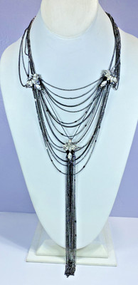 ABS by Allen Schwartz Crystal Hematite Tone Tassel Necklace,  17'' + 3'' ext, New