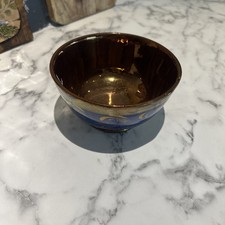 19th Century Copper Lustreware Blue Floral Band Finger Bowl UNMARKED. Fast p&p