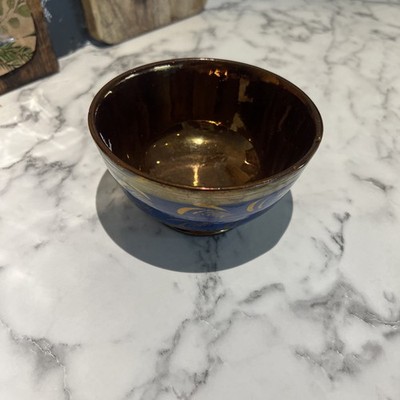 Fingerschale 19. Jahrhundert Kupfer Glanzware blau Blumenband UNMARKIERT. Schneller Versand