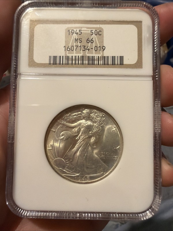 Old NGC Slab ANA Sticker 1945 50c Silver Walking Liberty Half Dollar NGC Ms66