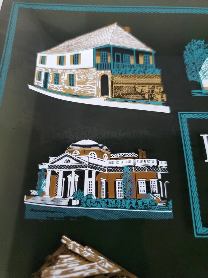 Plato de baratija decorativo de vidrio vintage coleccionable famoso hogar monumentos históricos Foto 3 de 4