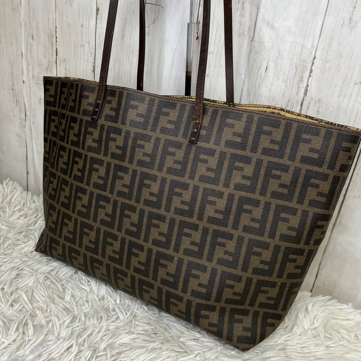 RARE FENDI FENDI Zucca Tote Bag PVC Leather FF Logo Brown
