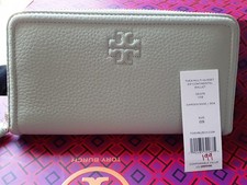 Tory Burch Thea Multi Gusset Zip Continental Garden Sage Pebbled Leather Wallet