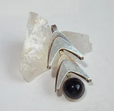 Anhänger 835 Silber Onyx-Optik modernistisch Skandinavien Design Vintage 1970er - Bild 1 von 4