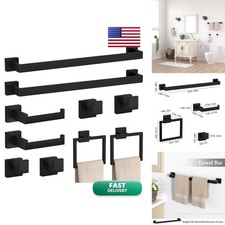 PNWNNH 10-Pieces Matte Black 23.6" SUS 304 Stainless Steel Towel Bar Set Wall