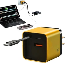 Retractable Type-C Cable With 3 In 1 GaN Charger Scalable 80w Max Fast Charger