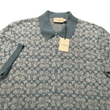 NWT Coach Polo Shirt Sweater Mens Medium Teal Blue Monogram Limited Edition