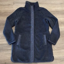 LL Bean Mountain Pile Sherpa Fleece Jacket Women’s S Reg Coat Navy Blue Snap