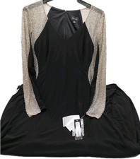 NWT Xscape Black Nude Silver Crystal Beaded Long Sleeve Gown Size 18W (#D3-D8)