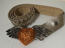 Vintage Bridget Heart Buckle With Wings Orange Studded Leather Belt