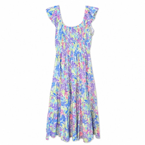 Lilly Pulitzer Jilly Midi Dress Floral Smocked Boho Romantic Women S
