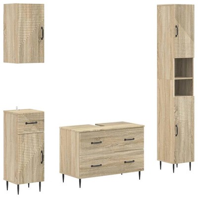 Badschrank Set Sonoma Eiche Ingenieurholz Slim Wandhalterung 4tlg 82x41x59cm