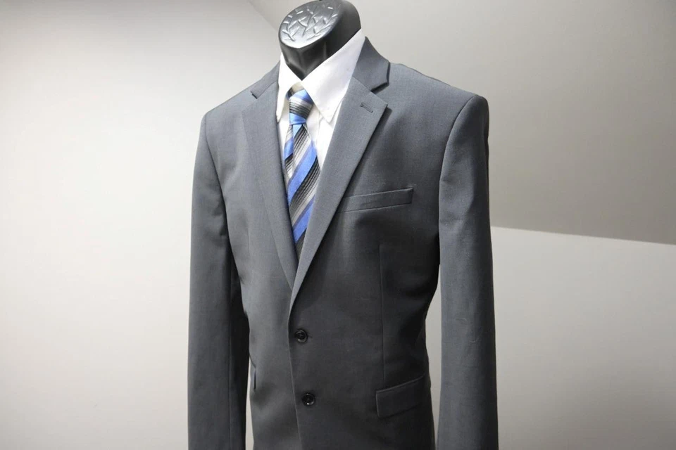 Express Slim Gris Oscuro Lana Poli Elástico Traje Blazer Chaqueta Deportiva Para Hombres 42 R Nuevo con Etiquetas Foto 3 de 4