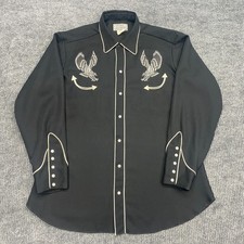 VTG H Bar C California Ranchwear Double Eagle Western Pearl Snap Shirt Size 17