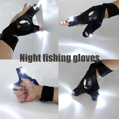 LED Flashlight Gloves Fingerless Light Up Gloves for Fishing Cycling