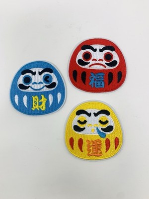 DARUMA *Set of 3* Iron on Embroidered Patches, Luck/ Wealth/ Good Fortune, 3''x3''