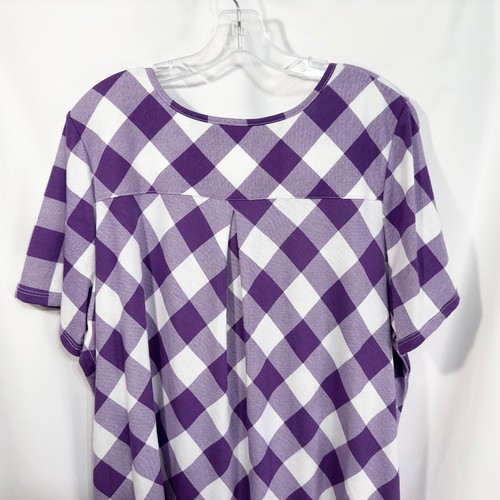 Woman Within Plus Size 22W 24W Top 1X Purple Gingham Tunic Short Sleeve 1302 - Picture 6 of 9
