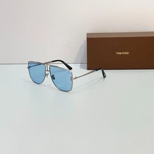Tom Ford TF1307 Silver Frame Blue Lens Aviator Sunglasses Luxury New w/ Box
