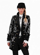 Gehrock Lady silberfarben - Hochwertiger Mantel für barocke Damen Größe: M