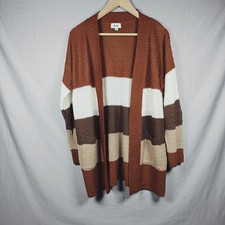 i Knit Colorblock Open Front Cardigan Sweater Small Brown Beige White Knit