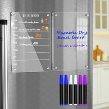 Acrylic Magnetic Weekly Meal Planner Set - 2 Dry Erase Boards for Fridge, 6 Mark