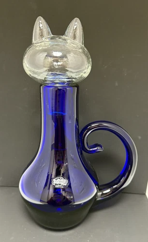 Blenko Glass Cat  - Blenkat Decanter 2516 - Cobalt