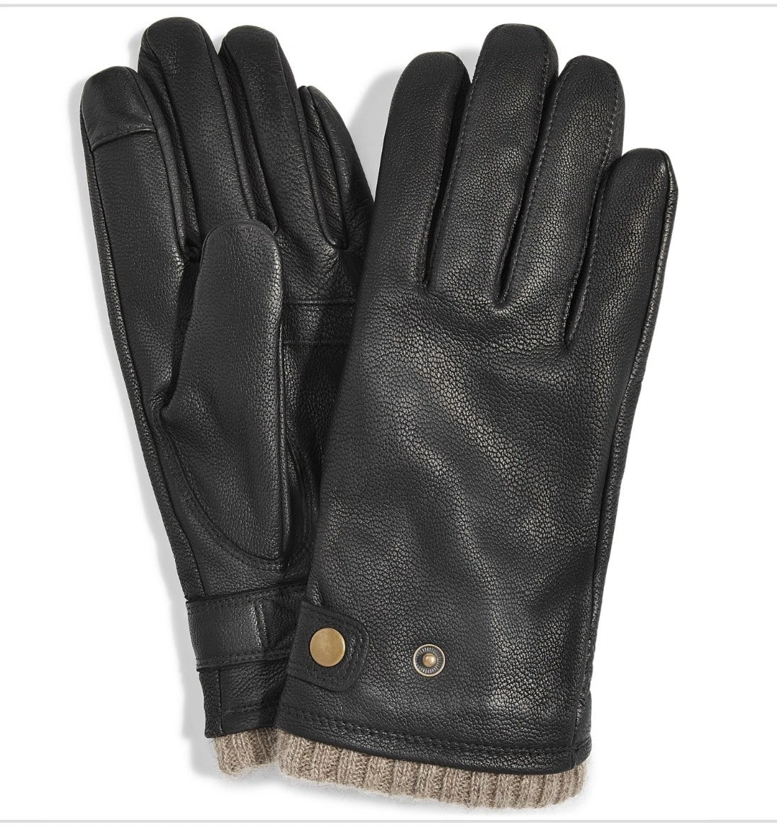 Club Room Men's Snap Leather Cashmere Lined Tech Tip Gloves Black-Medium OP