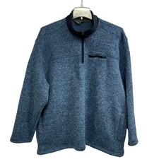 Eddie Bauer Sweater Mens 2XL Blue Heather Quarter Zip Fleece Pullover Pockets