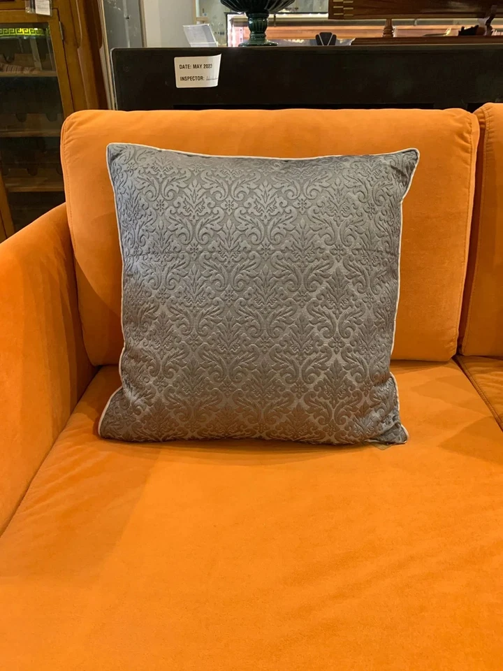 Elegant Grey Damask Decorative Cushion – Soft Quilted Accent Pillow - Image 3 of 4