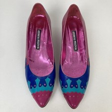 Vintage VTG NEW Andrea Pfister Pink Blue Teal Low Heel Wedge Ballet Flats Sz 8