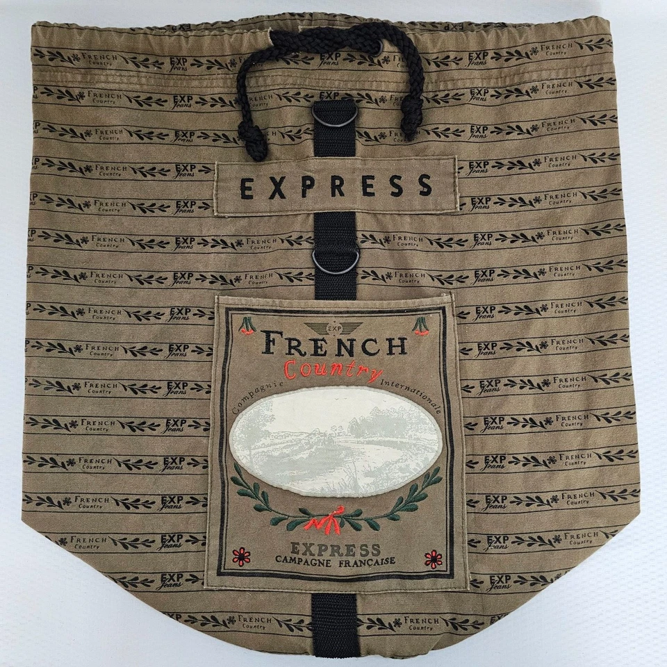 Bolso de Hombro Express De Colección Lona Francés País Gráfico Cordón Marrón Lona Foto 2 de 4