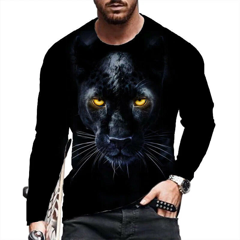 Camiseta Hombre Antiguo Negro Pantera Manga Larga Casual Ropa De Calle Moda Tee