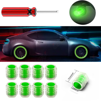 8pcs LED Wheels Tire Air Valve Stem Caps green Neon Light For Car Motor Bicycle