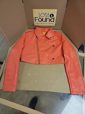 Daisy Faux Leather Cropped Jacket Coral Womans Size M Biker *SEE PICS* 