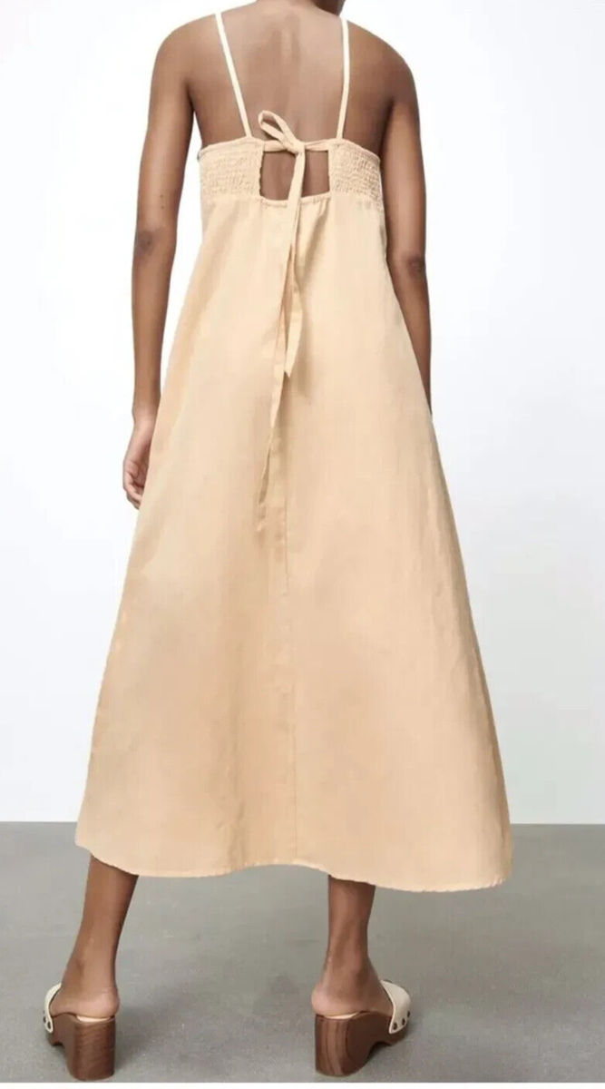 NWT Zara Women's Embroidered Linen Blend Dress Tan Size M 7200/114 | eBay