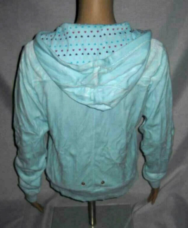 SELF ESTEEM Velour Jacket Top Shirt Juniors XL Cropped Hooded Mint Green Y2K NOS - Image 3 of 4