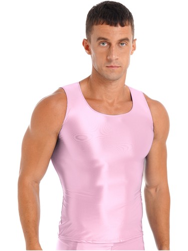 Mens Glossy Smooth Tank Top Stretchy Sleeveless Vest Yoga Gym Fitness Crop Shirt - Picture 49 of 108