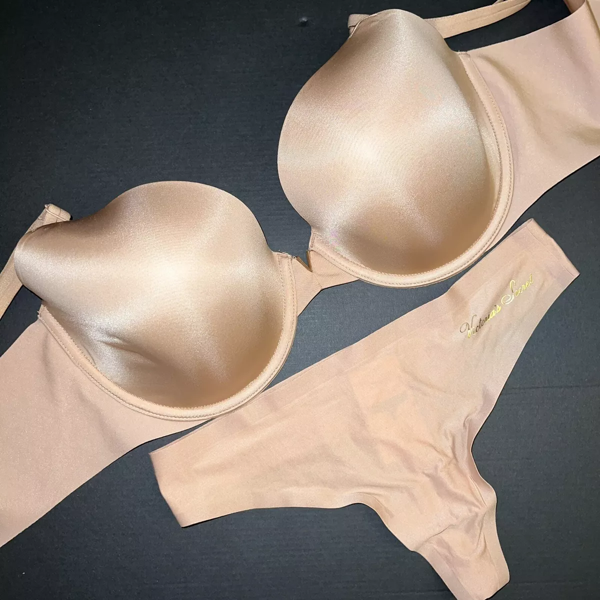 Victoria's Secret 34DD,34DDD BRA SET O/s thong BEIGE lightly Lined